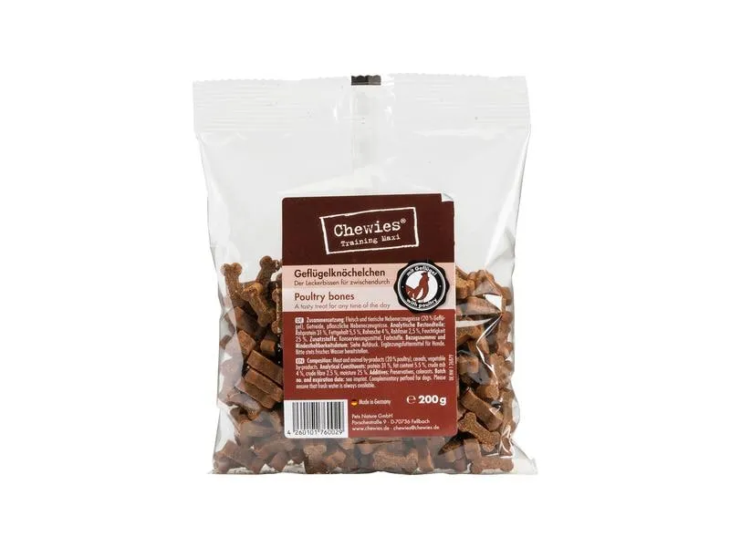 Chewies Leckerli Training Maxi Geflügelknöchelchen, 200 g Chewies Leckerli Training Maxi Geflügelknöchelchen, 200 g