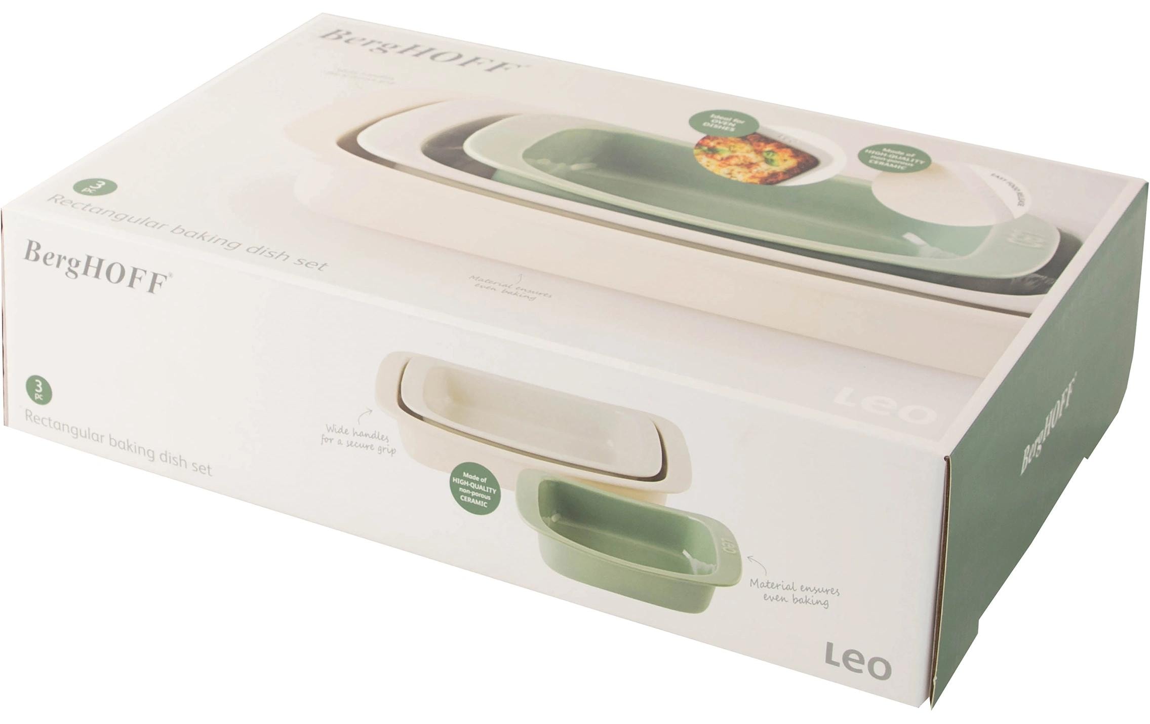 BergHOFF Auflaufform-Set Leo Balance, 3 Stück, Eckig, Beige/Grün