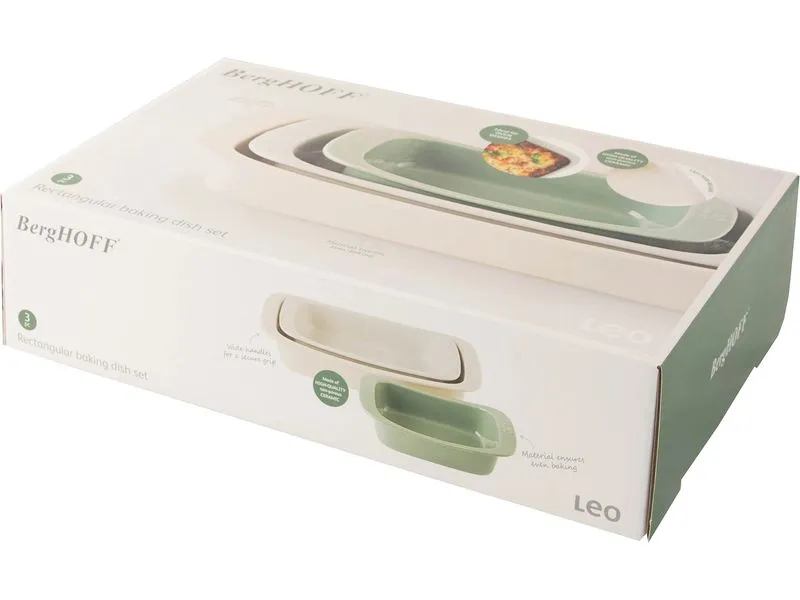BergHOFF Auflaufform-Set Leo Balance, 3 Stück, Eckig, Beige/Grün