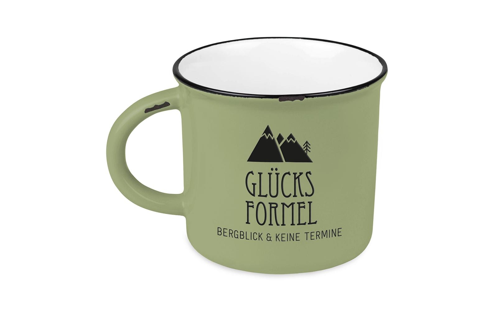 Grafik Werkstatt Vintage Becher Bergglück, Glücksformel