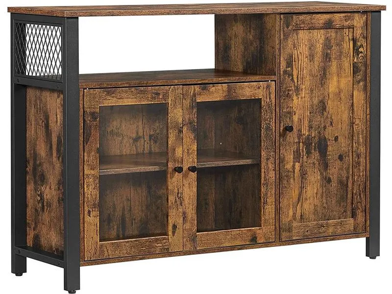 VASAGLE Sideboard mit 3 Türen 110 x 75 cm, Braun/Schwarz VASAGLE Sideboard mit 3 Türen 110 x 75 cm, Braun/Schwarz