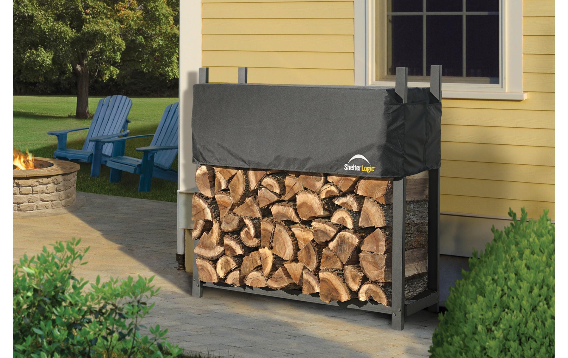 SHELTERLOGIC Kaminholzregal Stahl Schwarz mit Abdeckung 120 cm
