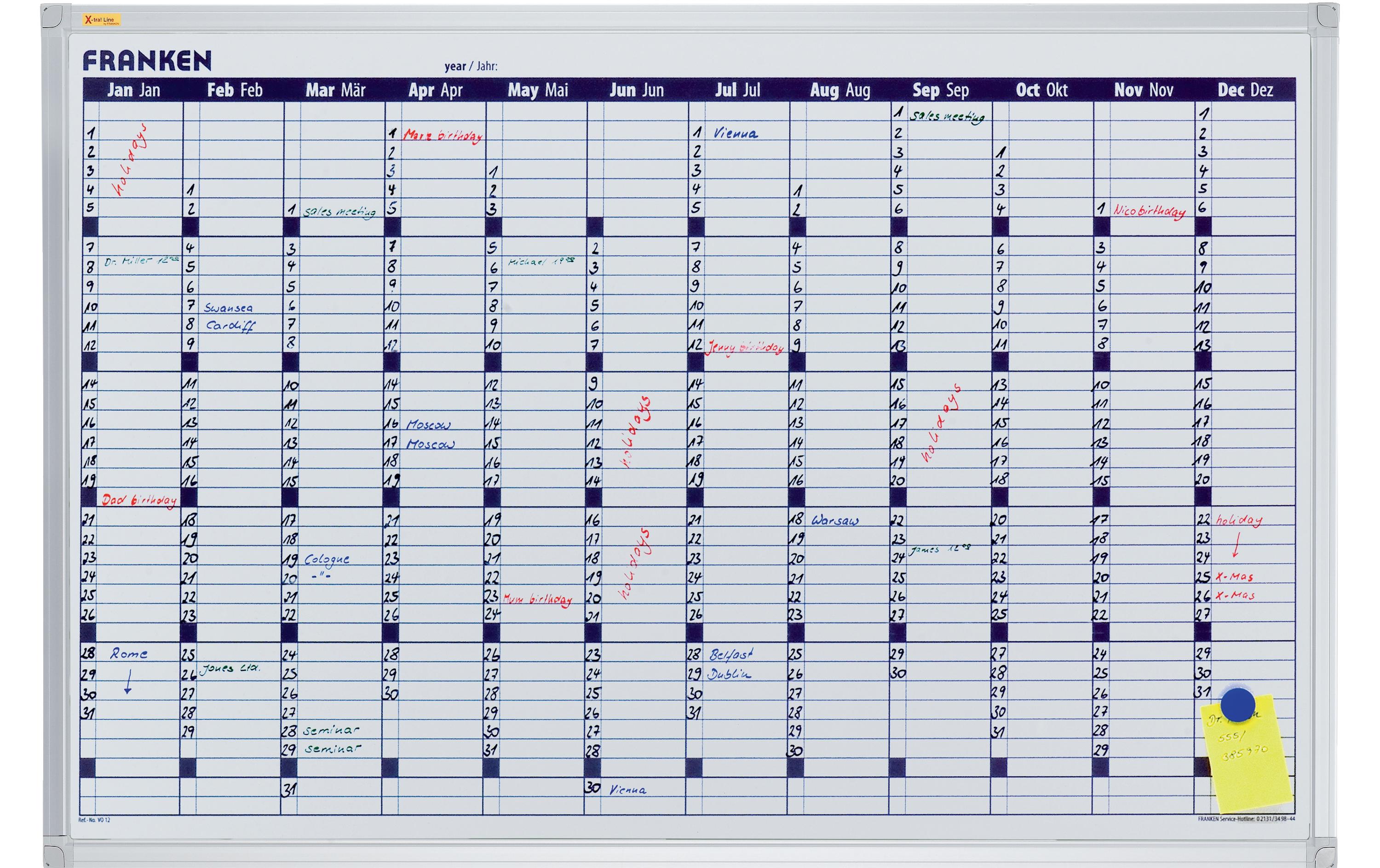 Franken Kalender Jahreskalender X-tra!Line 60 cm x 90 cm, Weiss Franken Kalender Jahreskalender X-tra!Line 60 cm x 90 cm, Weiss
