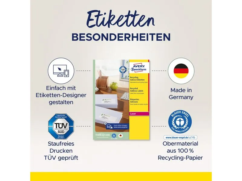 Avery Zweckform Adressetiketten 99.1 x 42.3 mm, 100 Blatt Avery Zweckform Adressetiketten 99.1 x 42.3 mm, 100 Blatt