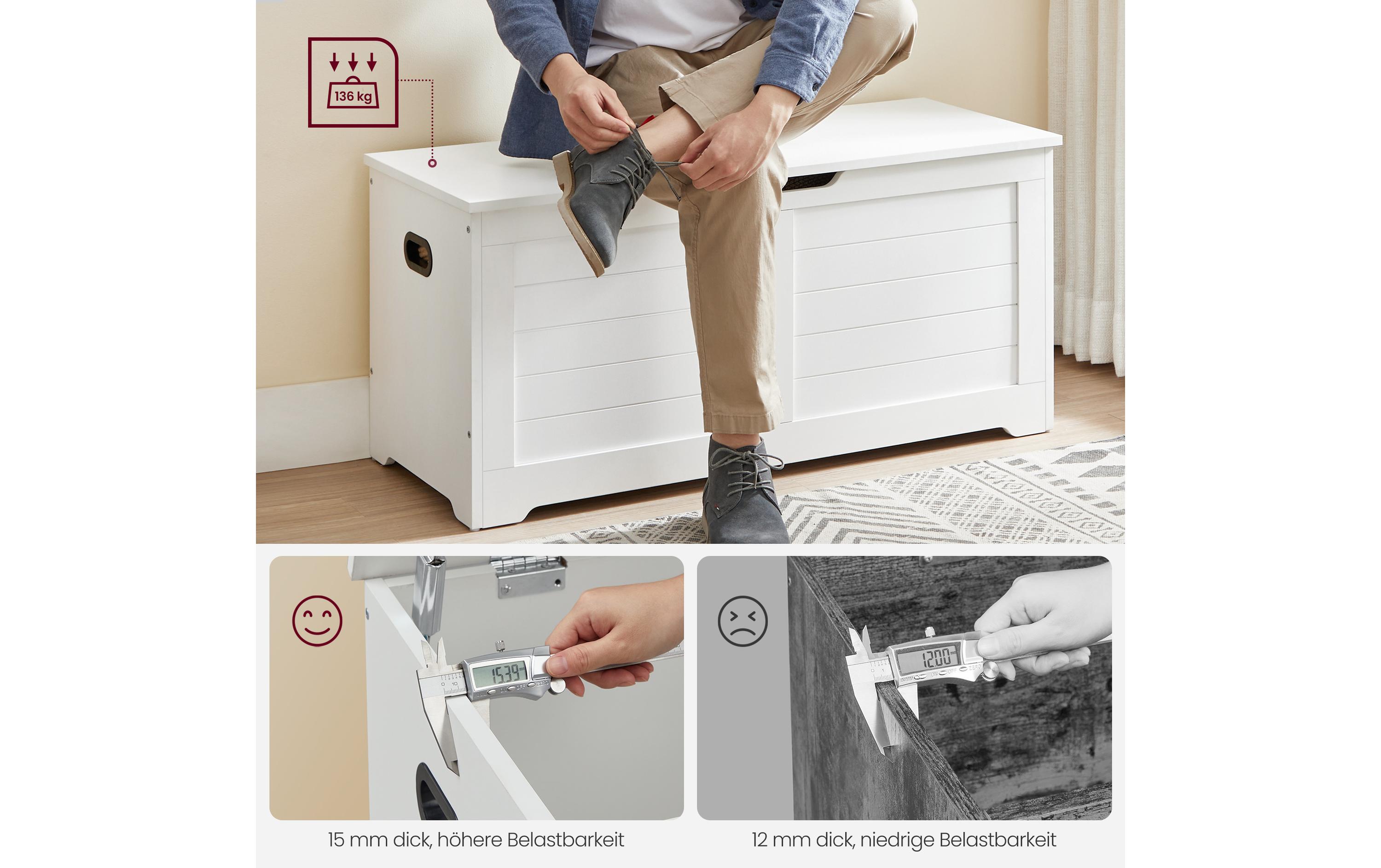 VASAGLE Sitztruhe im Landhausstil 100 x 40 x 46 cm, Weiss matt