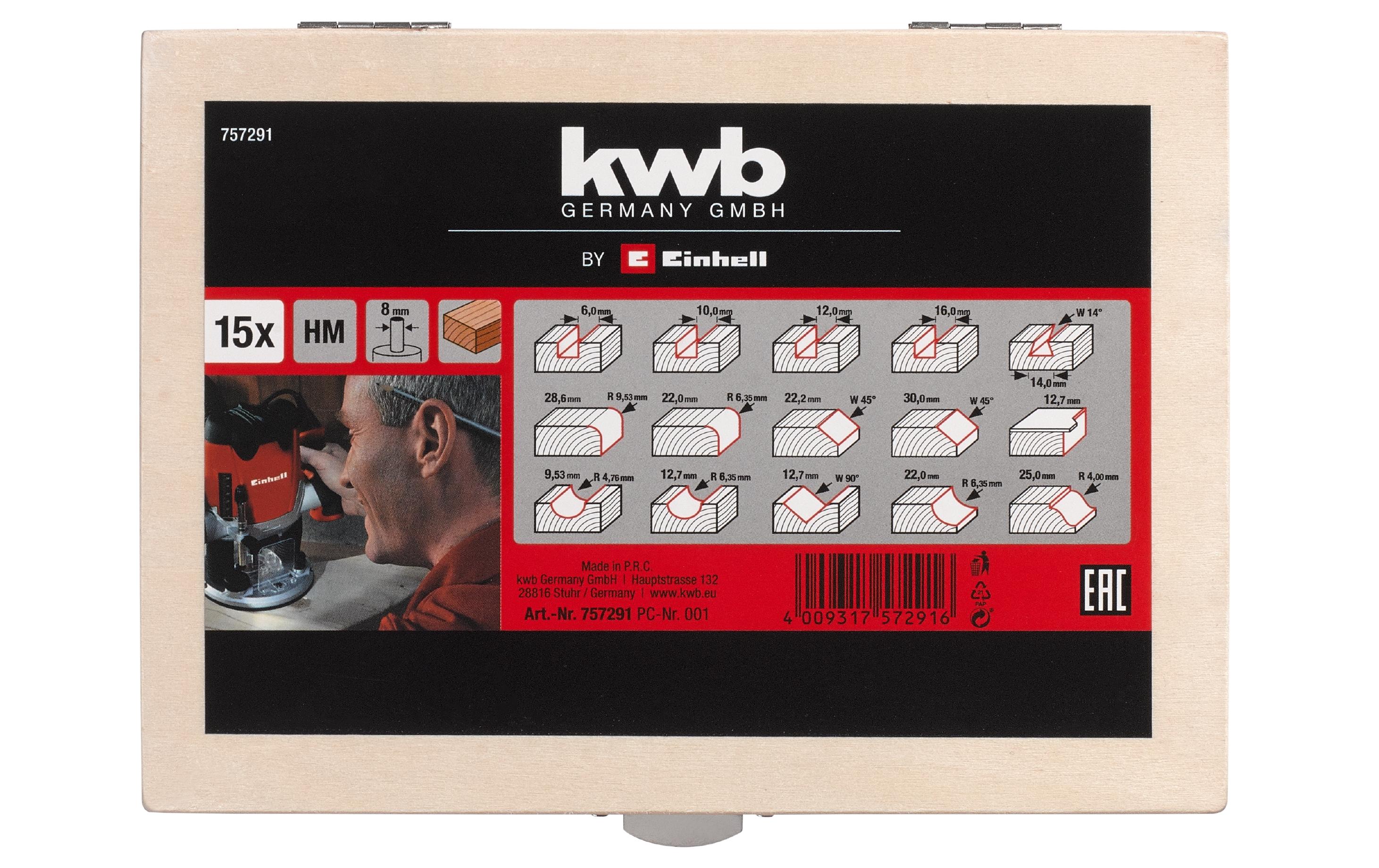 Einhell Fräserset Ø 8 mm 15-teilig