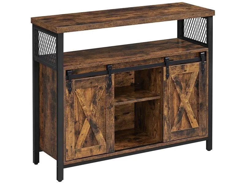 VASAGLE Sideboard mit 2 Schiebetüren 100 x 80 cm, Braun/Schwarz VASAGLE Sideboard mit 2 Schiebetüren 100 x 80 cm, Braun/Schwarz