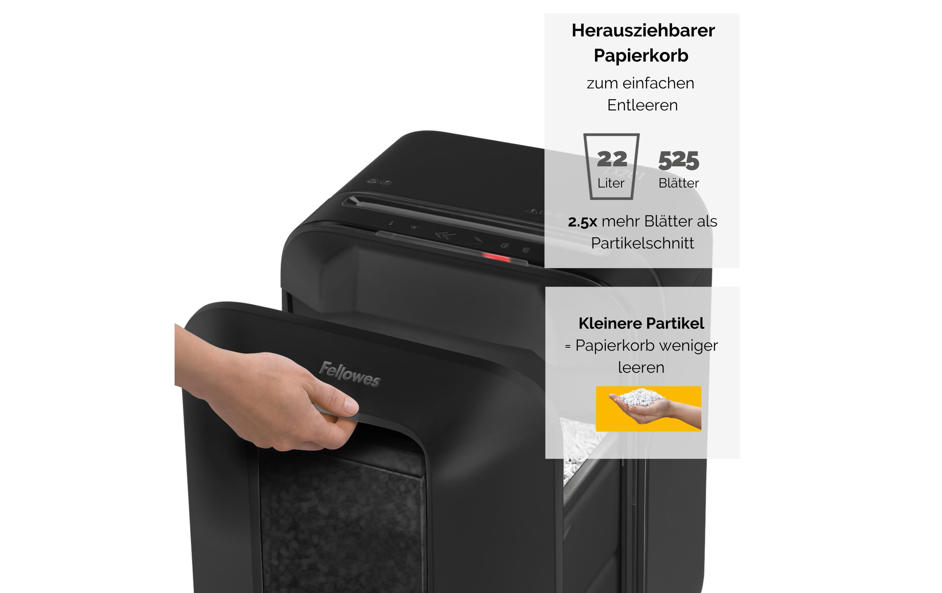 Fellowes Aktenvernichter LX201 P-5, 12 Seiten, Schwarz
