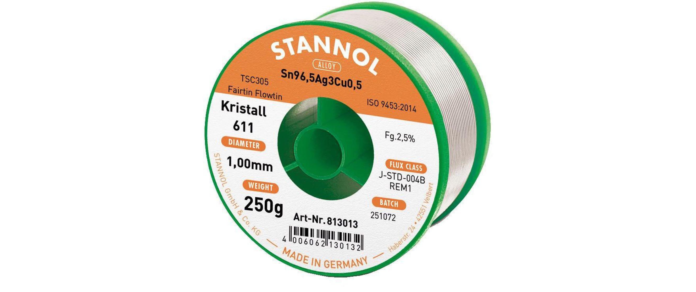 Stannol Lötzinn Kristall 611 TSC Ø 1.0 mm 250 g