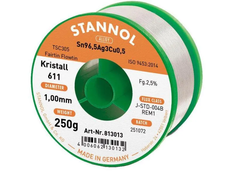 Stannol Lötzinn Kristall 611 TSC Ø 1.0 mm 250 g Stannol Lötzinn Kristall 611 TSC Ø 1.0 mm 250 g