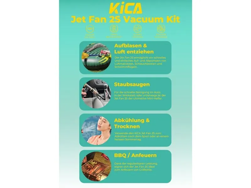 KiCA Jet Fan 2S Vacuum Kit mit Staubsaugadapter Blau