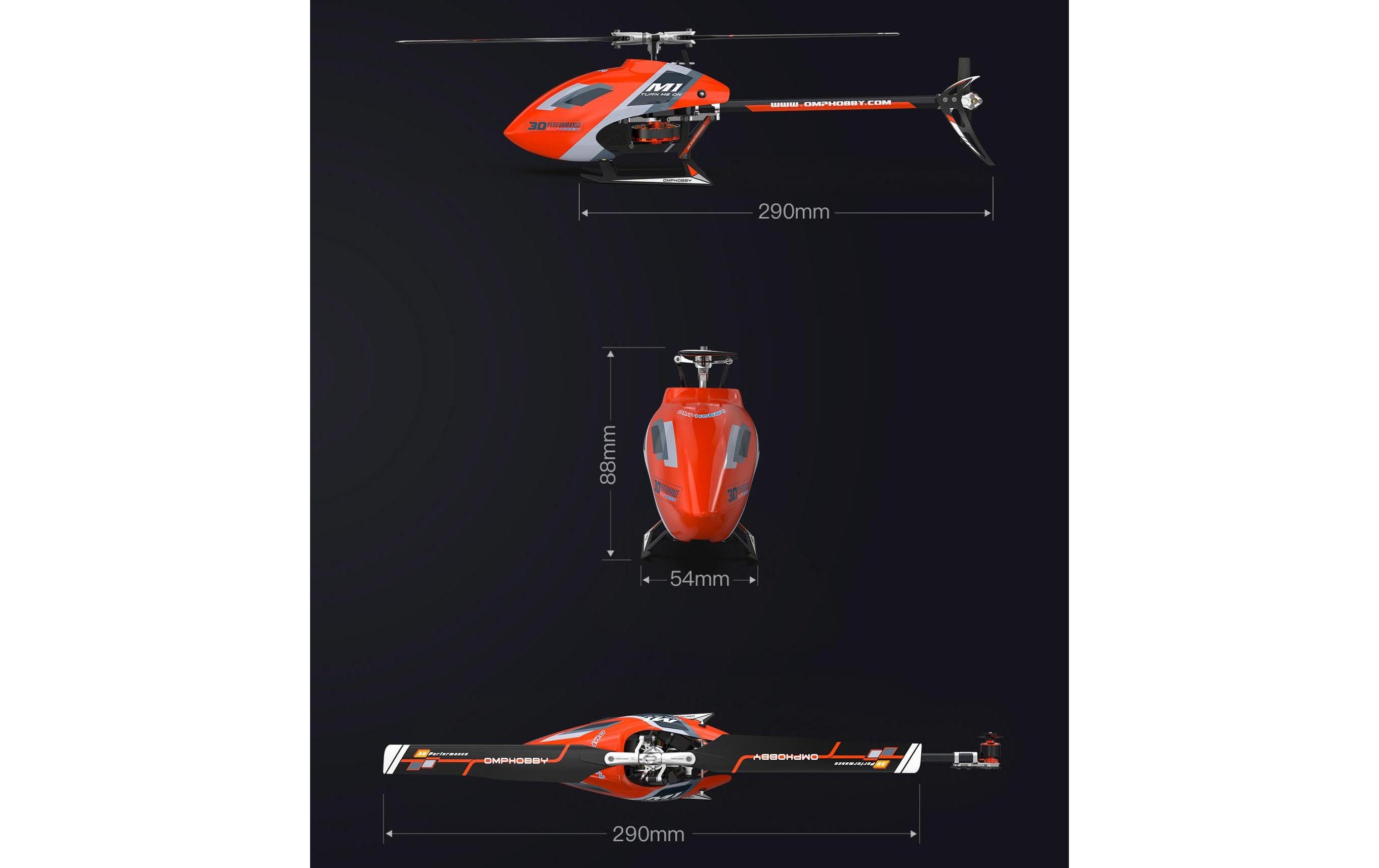 OMPHobby Helikopter M1 EVO Flybarless, 3D, Orange BNF