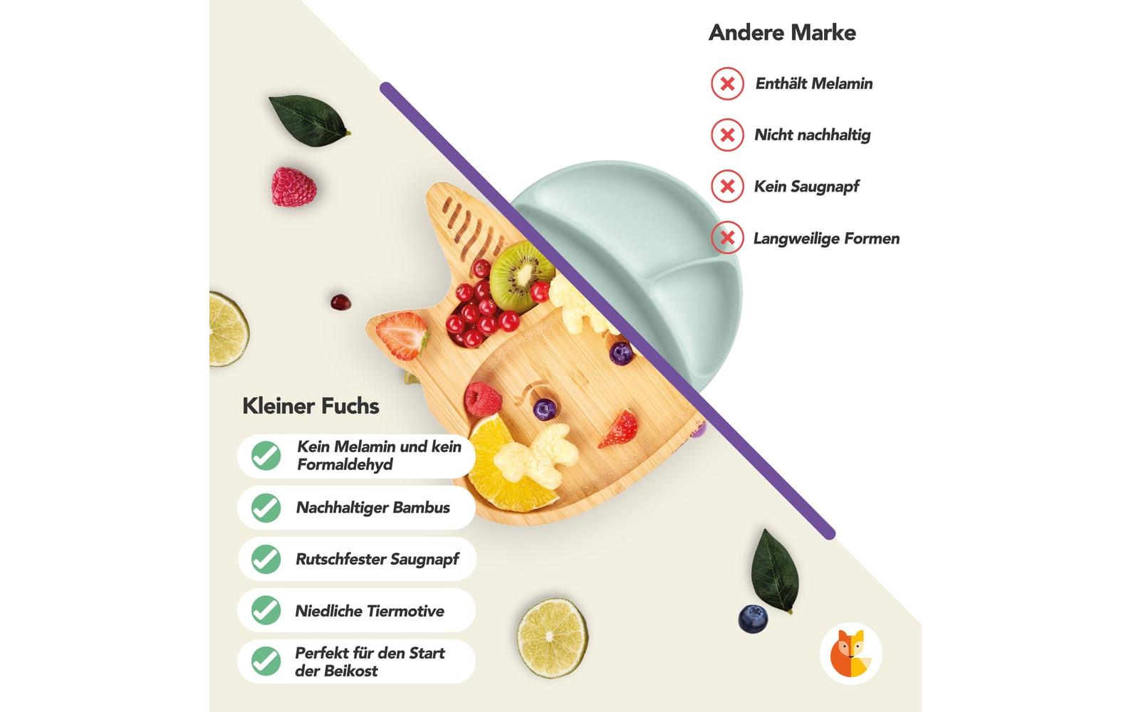 Kleinfuchs Kinderteller Bambus Einhorn Lila