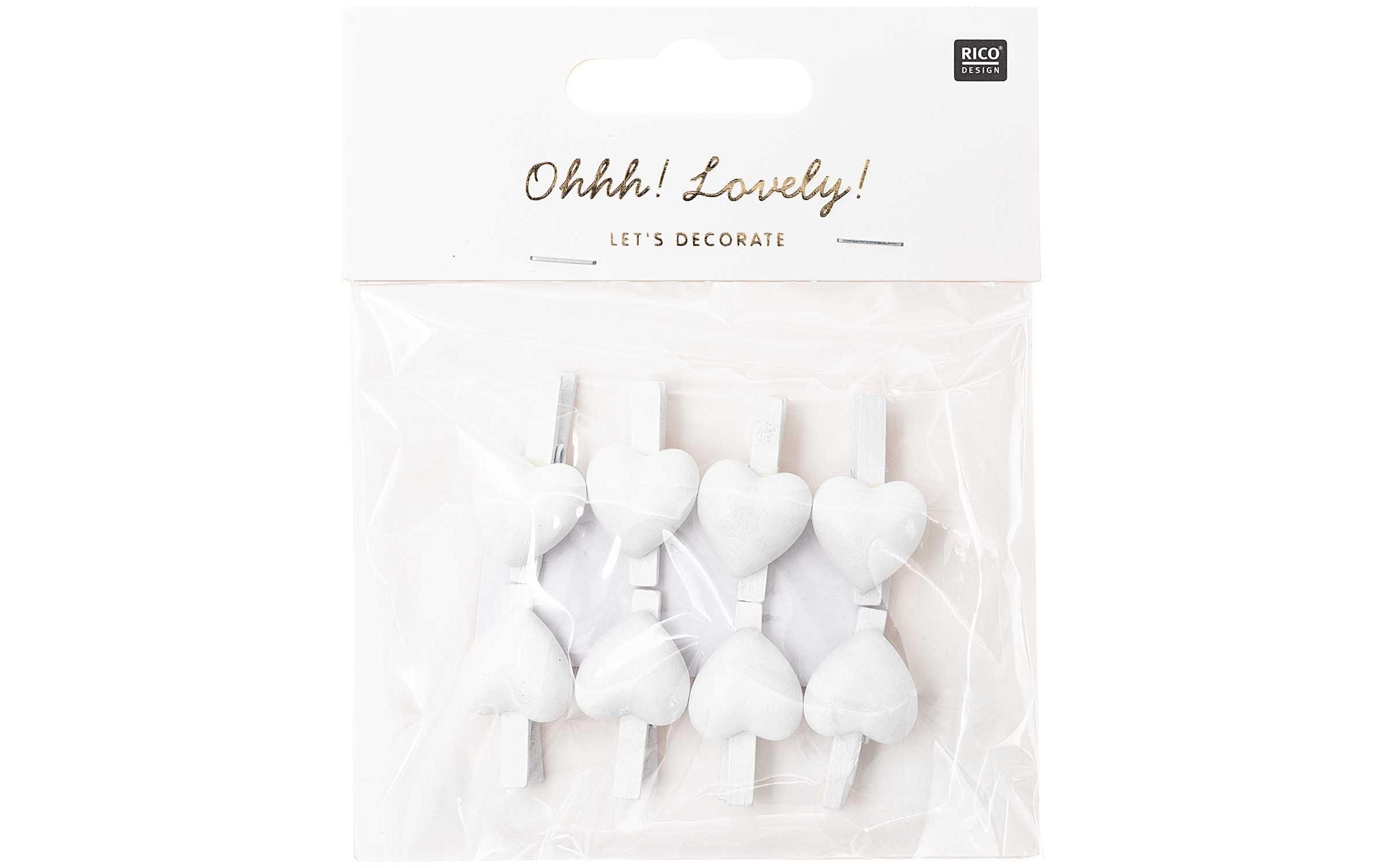 Rico Design Dekoklammer Herz 8 Stück, Weiss Rico Design Dekoklammer Herz 8 Stück, Weiss