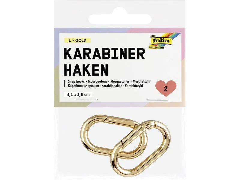 Folia Karabinerhaken L 4.1 x 2.5 cm Gold 2 Stück Folia Karabinerhaken L 4.1 x 2.5 cm Gold 2 Stück