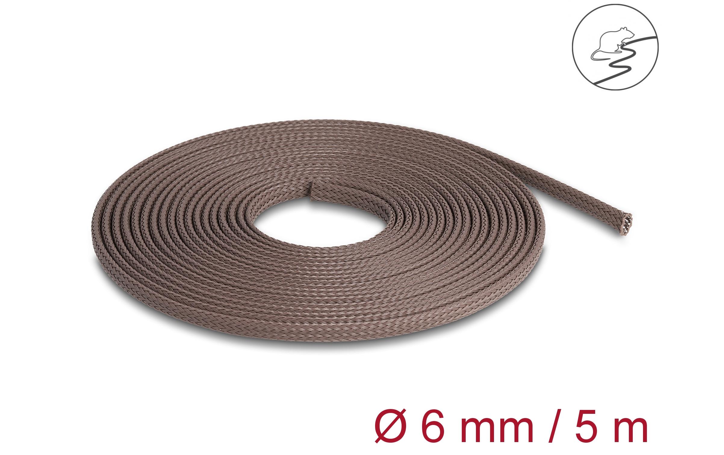 Delock Geflechtschlauch nagerfest, 5 m x 6 mm Braun