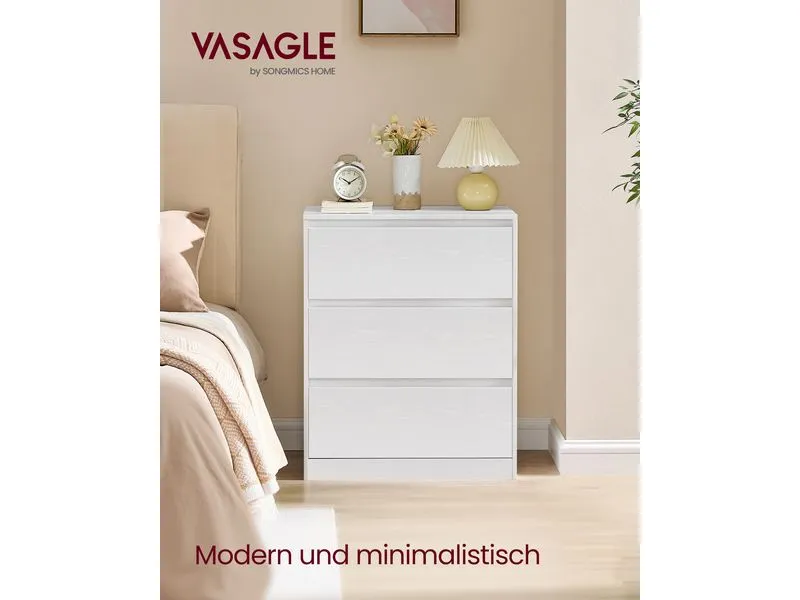 VASAGLE Kommode mit 3 Schubladen 60 x 75 cm, Weiss VASAGLE Kommode mit 3 Schubladen 60 x 75 cm, Weiss