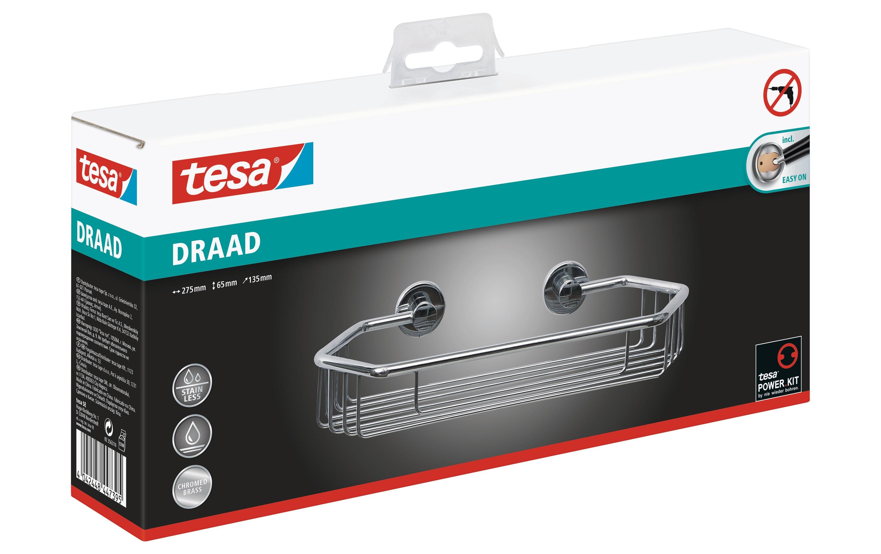 tesa Ablagekonsole Draad ohne Bohren, Silber