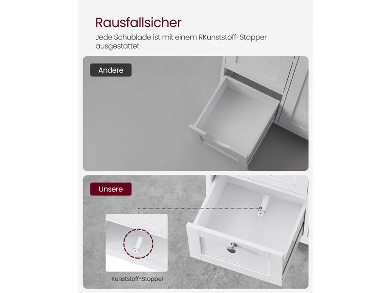 VASAGLE Kommode Floor Cabinet, MDF, 60 x 80 cm, Weiss VASAGLE Kommode Floor Cabinet, MDF, 60 x 80 cm, Weiss