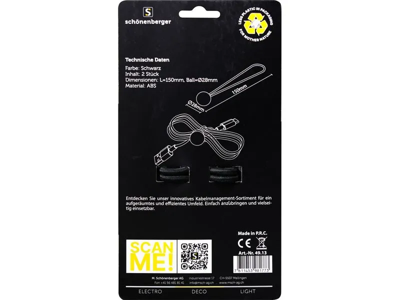 Schönenberger CableTie L Kabelhalterungen, 150 mm Schwarz Schönenberger CableTie L Kabelhalterungen, 150 mm Schwarz