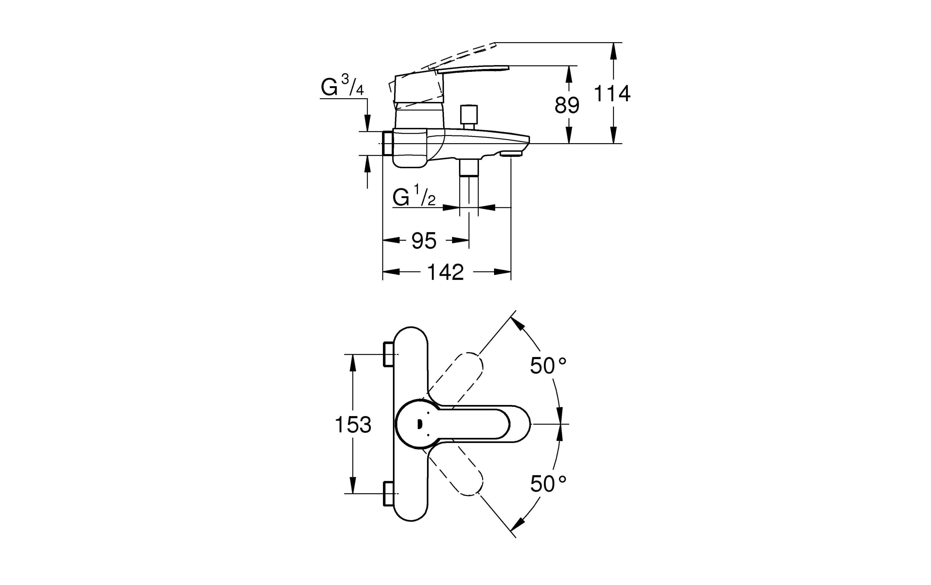 GROHE Badewannenarmatur Eurostyle Cosmopolitan 153 mm, 3/4, Chrom