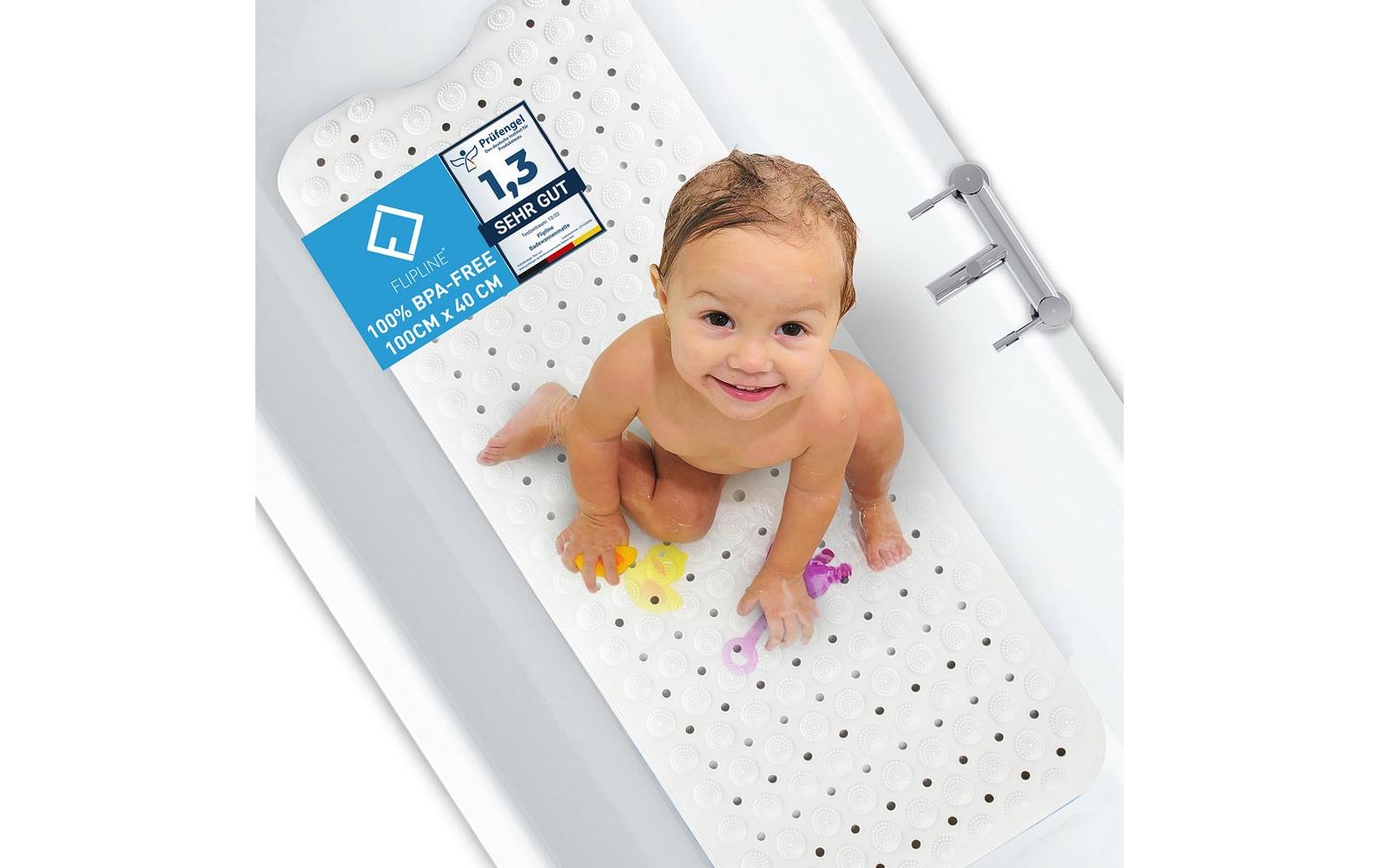 Flipline Badteppich rutschfest, BPA-frei 40 x 100 cm, Weiss