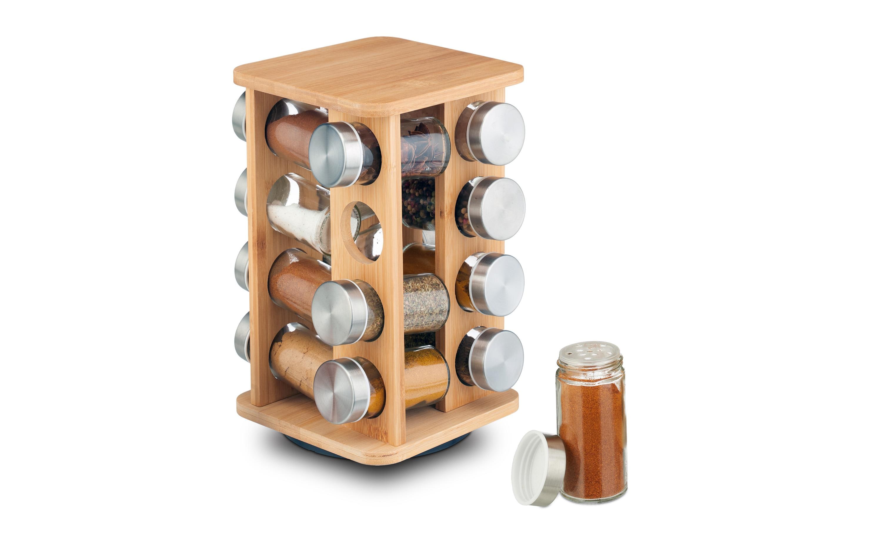 relaxdays Gewürzkarussell 16er Set Hellbraun/Silber/Transparent