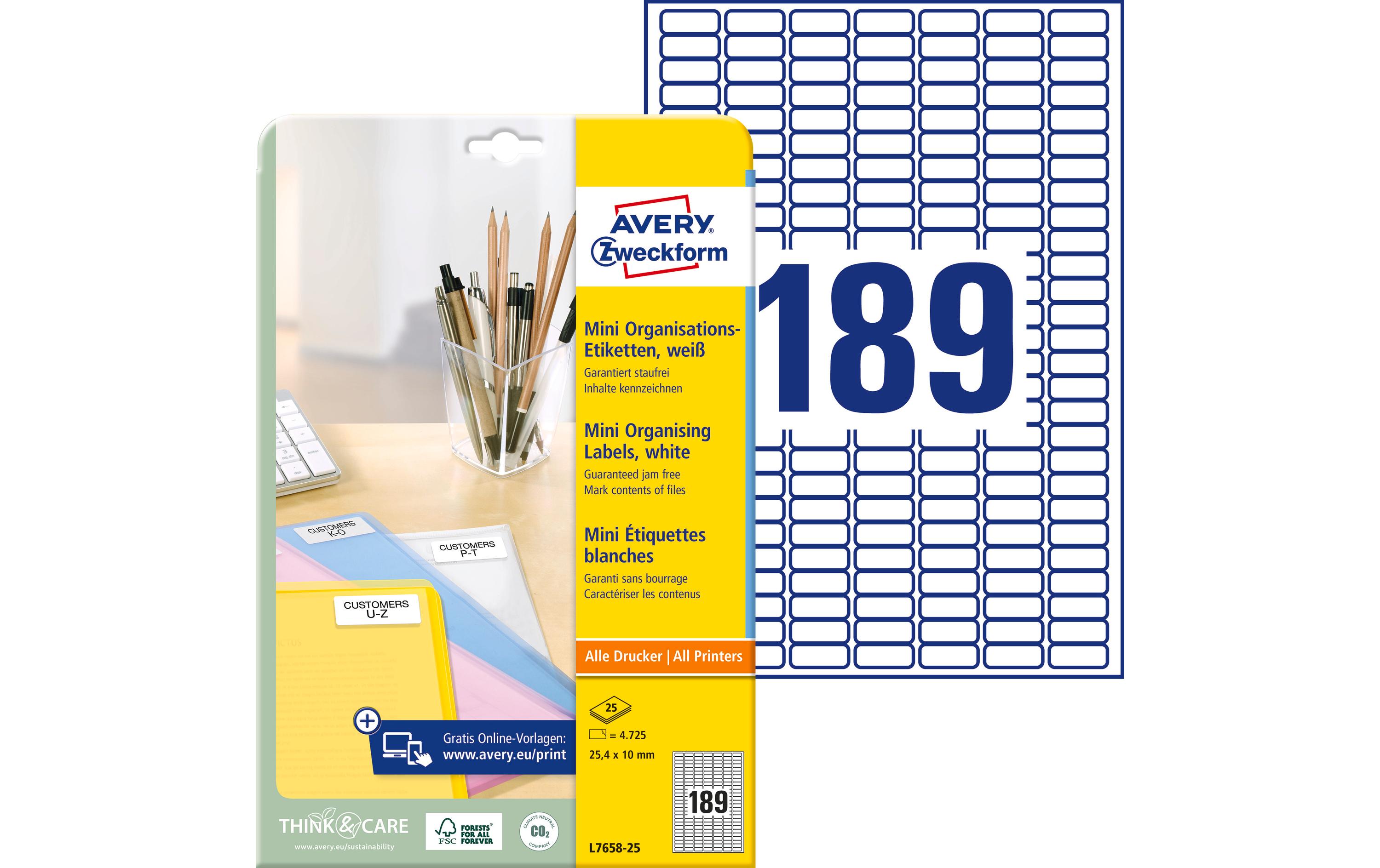 Avery Zweckform Mini-Etiketten L7658-25 25.4 x 10 mm