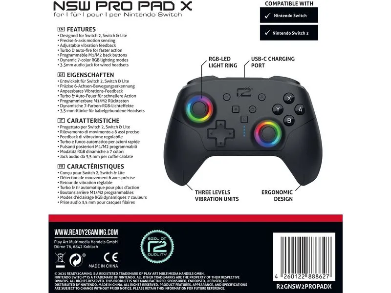 GAME Controller Pro Pad X2 LED Edition Schwarz für NSW 2 GAME Controller Pro Pad X2 LED Edition Schwarz für NSW 2