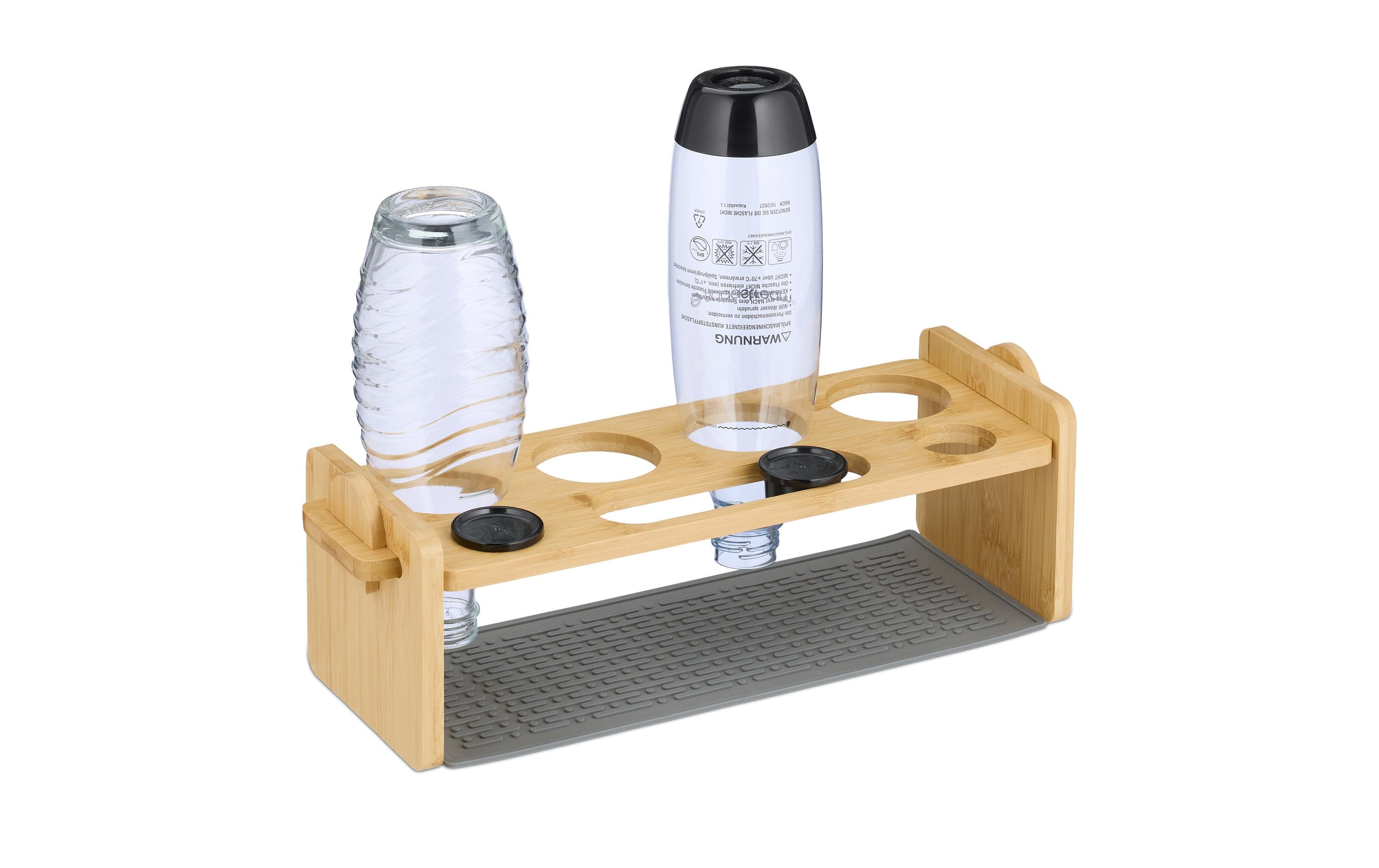 relaxdays Abtropfgestellt für 4 Flaschen, Grau/Hellbraun