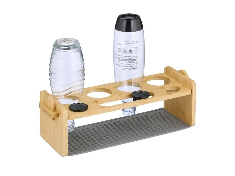 relaxdays Abtropfgestellt für 4 Flaschen, Grau/Hellbraun relaxdays Abtropfgestellt für 4 Flaschen, Grau/Hellbraun