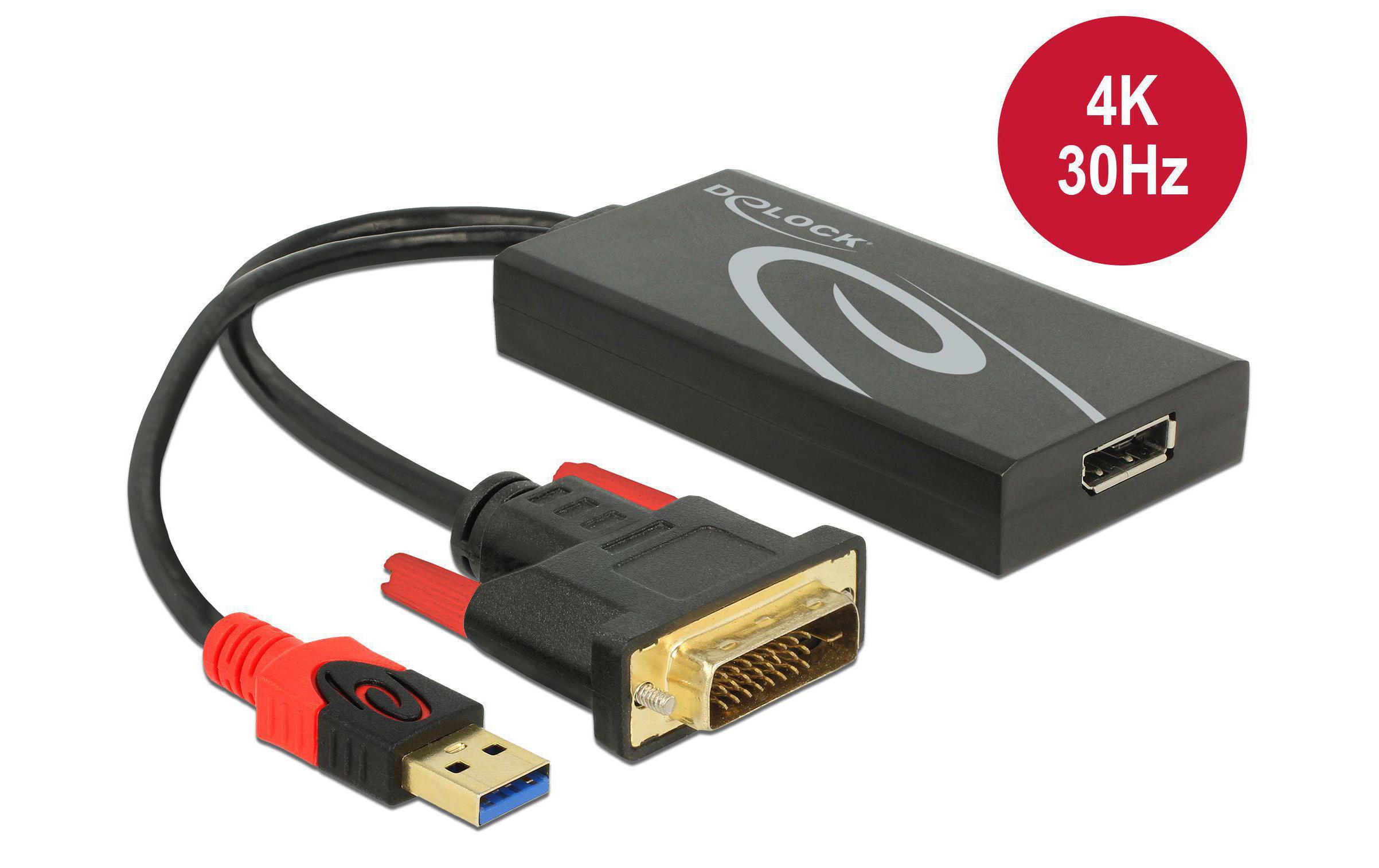 Delock Adapter 4K, 30HZ DVI-D/USB 2.0 - DisplayPort