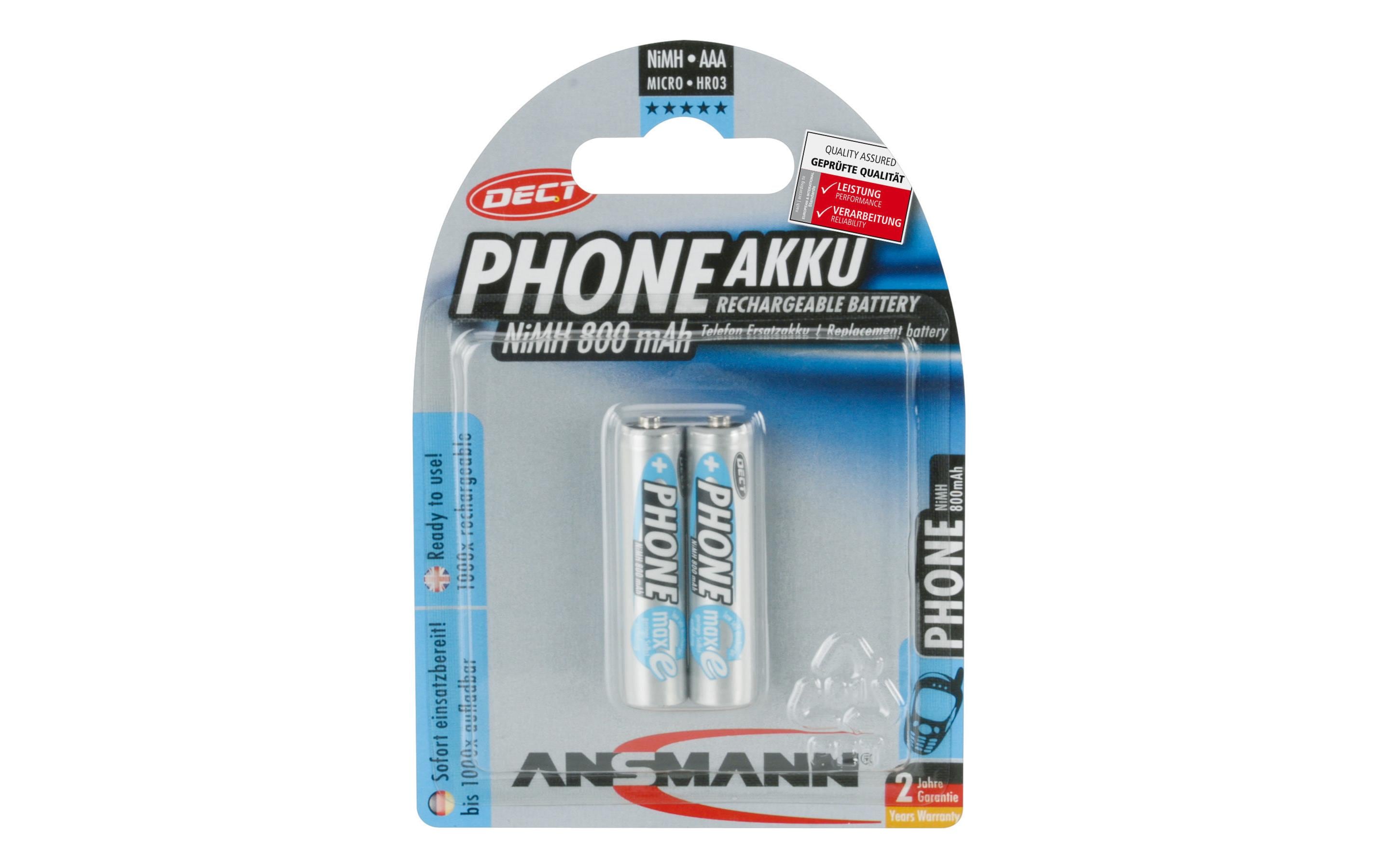 Ansmann Akku 2x AAA 800 mAh für DECT-Phones