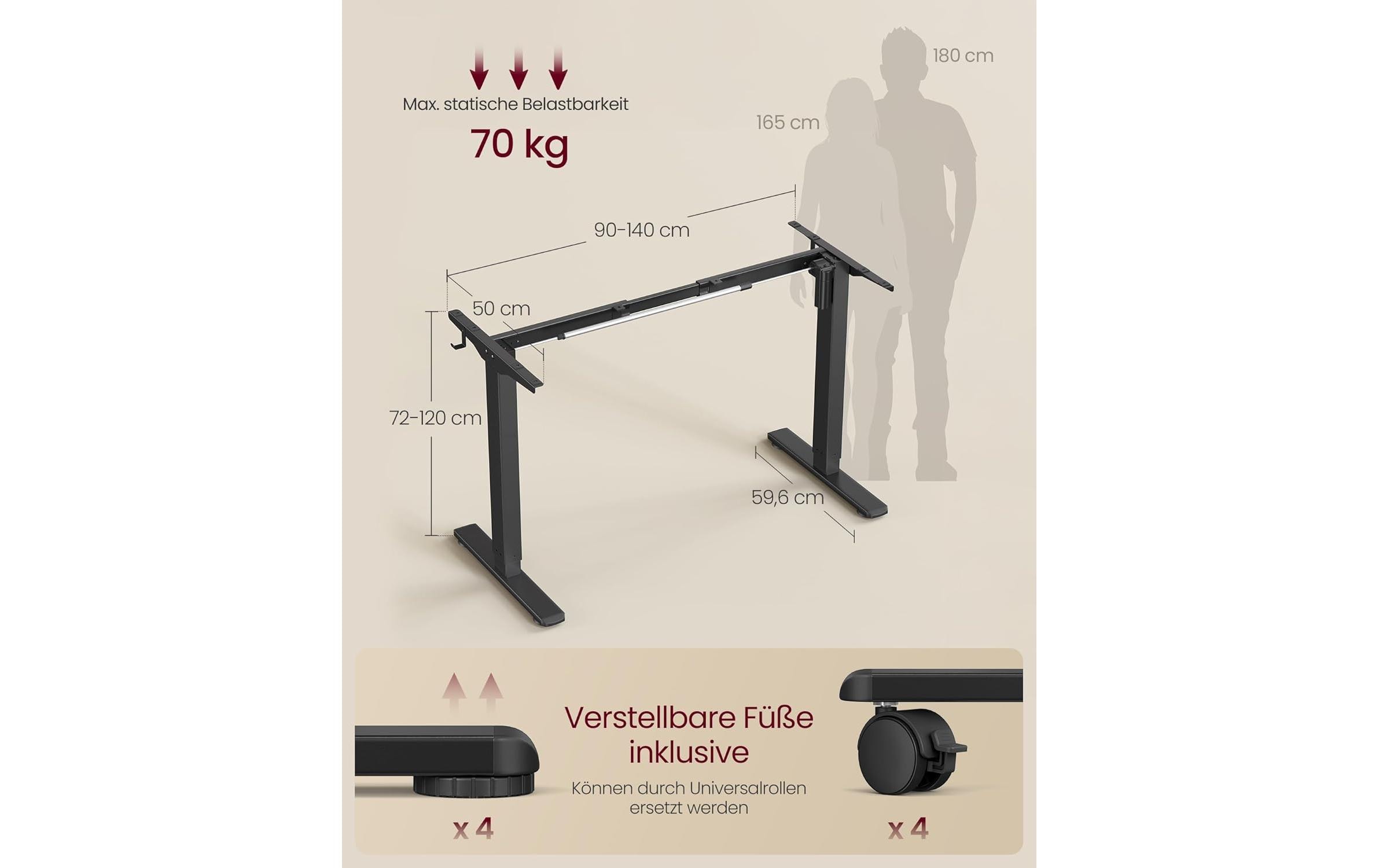 Songmics Tischgestell ohne Platte 72-120 cm, Schwarz