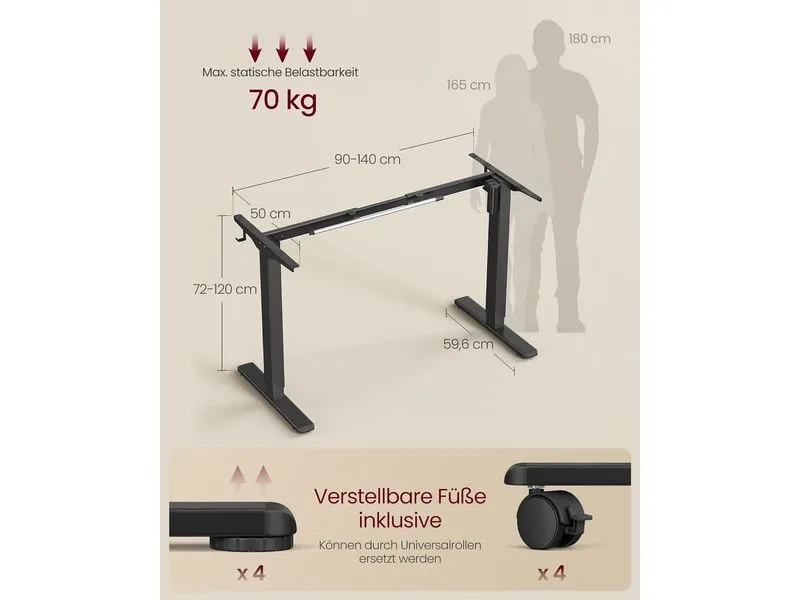 Songmics Tischgestell ohne Platte 72-120 cm, Schwarz