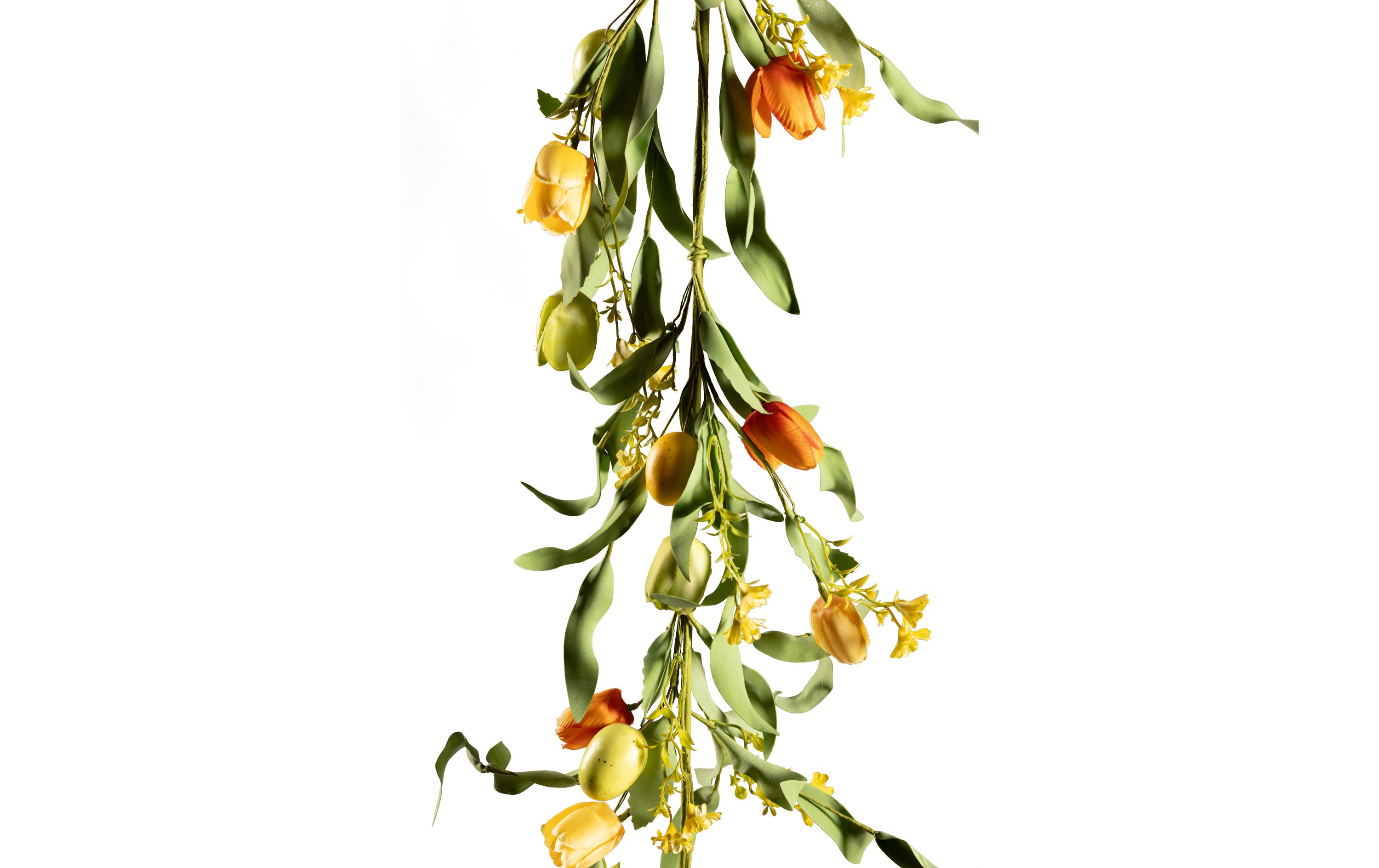 Dekomat AG Kunstpflanze Tulpengirlande mit Eiern 150 cm, Gelb, Orange