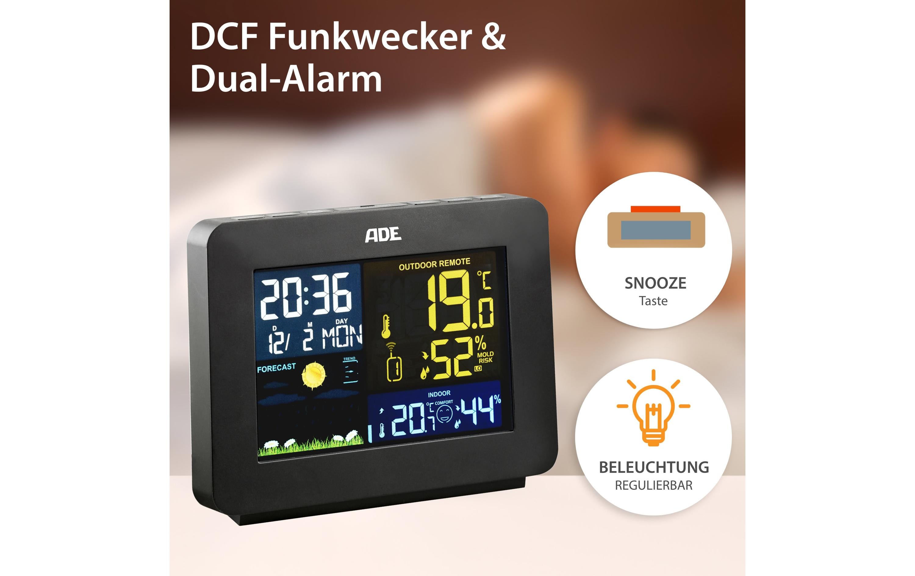 ADE Wetterstation mit Funk-Aussensensor Schwarz