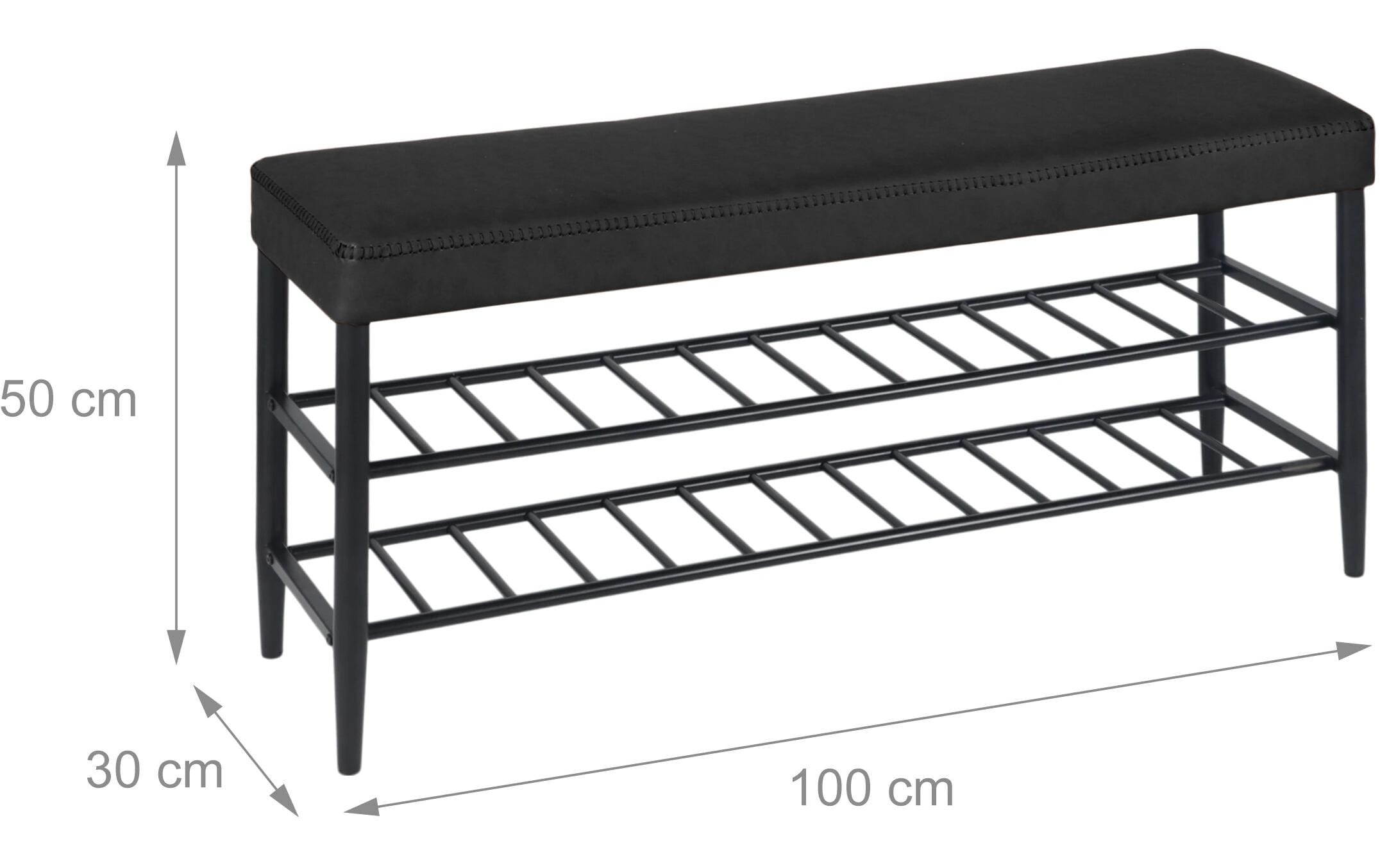 relaxdays Schuhbank mit zwei Ablagen 100 x 50 cm, Schwarz