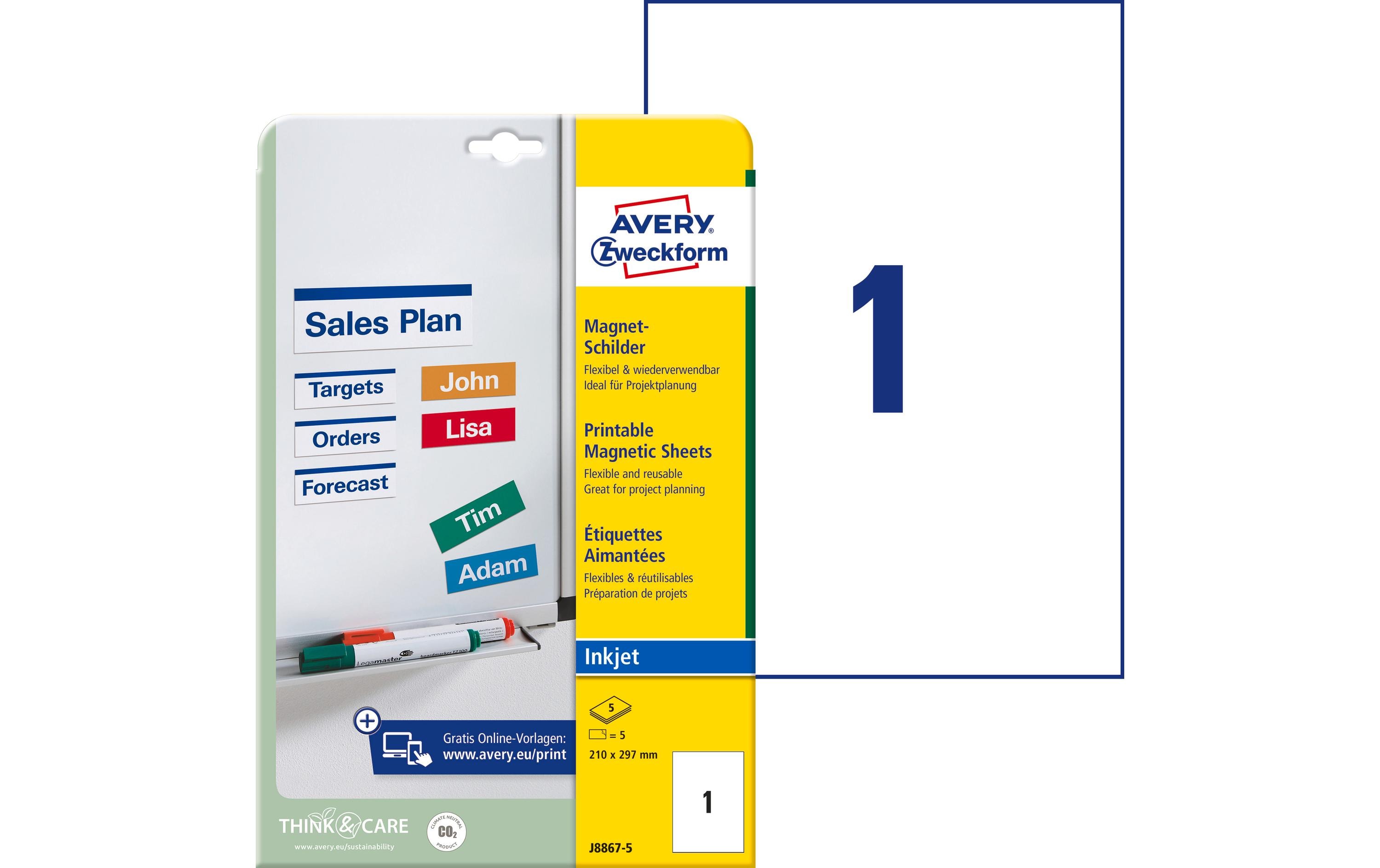 Avery Zweckform Haftmagnet Schilder 210 x 297 mm 5 Bogen Avery Zweckform Haftmagnet Schilder 210 x 297 mm 5 Bogen