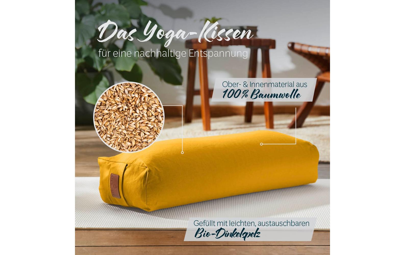 DoYourYoga Yoga-Bolster Paravati mit Bio-Dinkelspelz Gelb