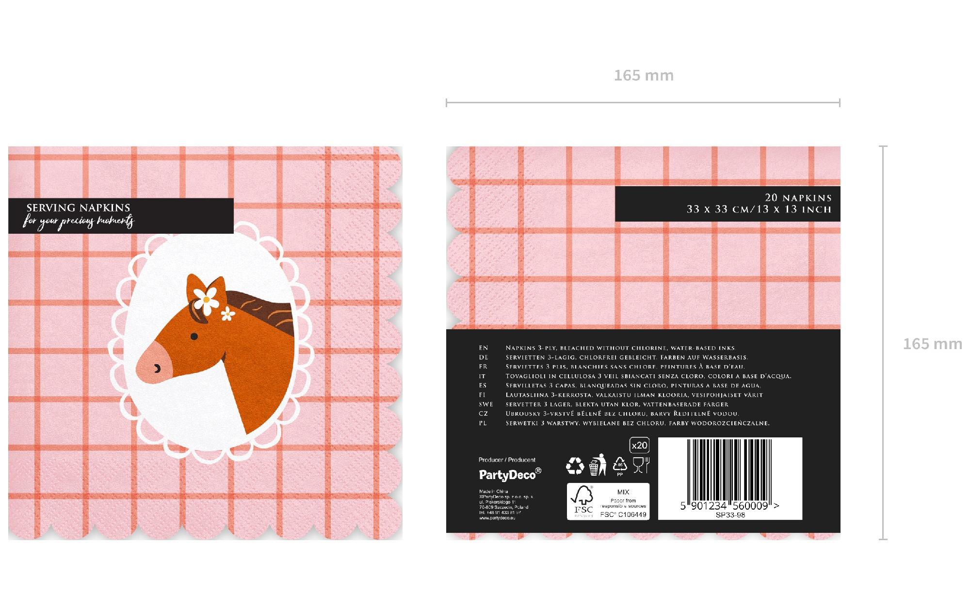 Partydeco Papierservietten Pferd, 33 x 33 cm, 12 Stück