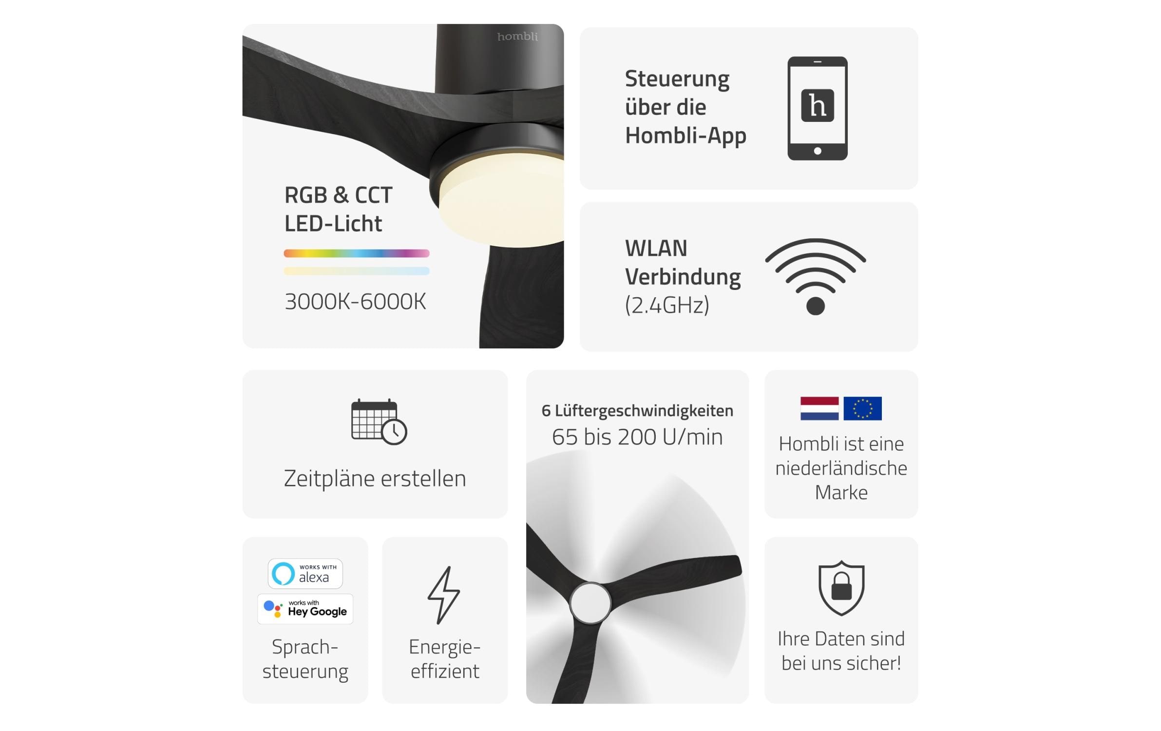 hombli Deckenventilator 1320 mm, Schwarz hombli Deckenventilator 1320 mm, Schwarz