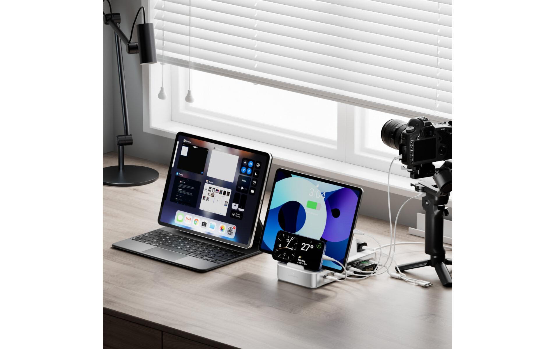 4smarts Ladestation Team 100W 5C/1A inkl. 6 Kabel Silber