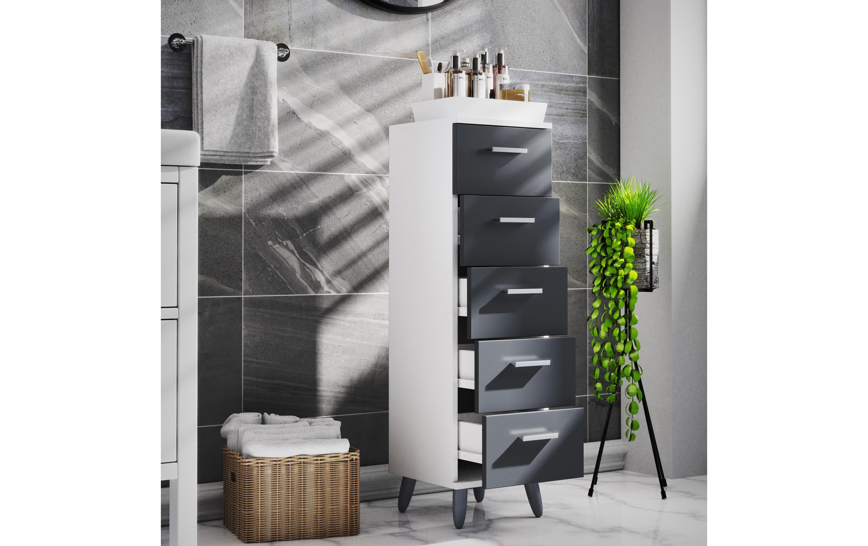 VCM Kommode Landos M 30 x 100 cm, Weiss/Anthrazit