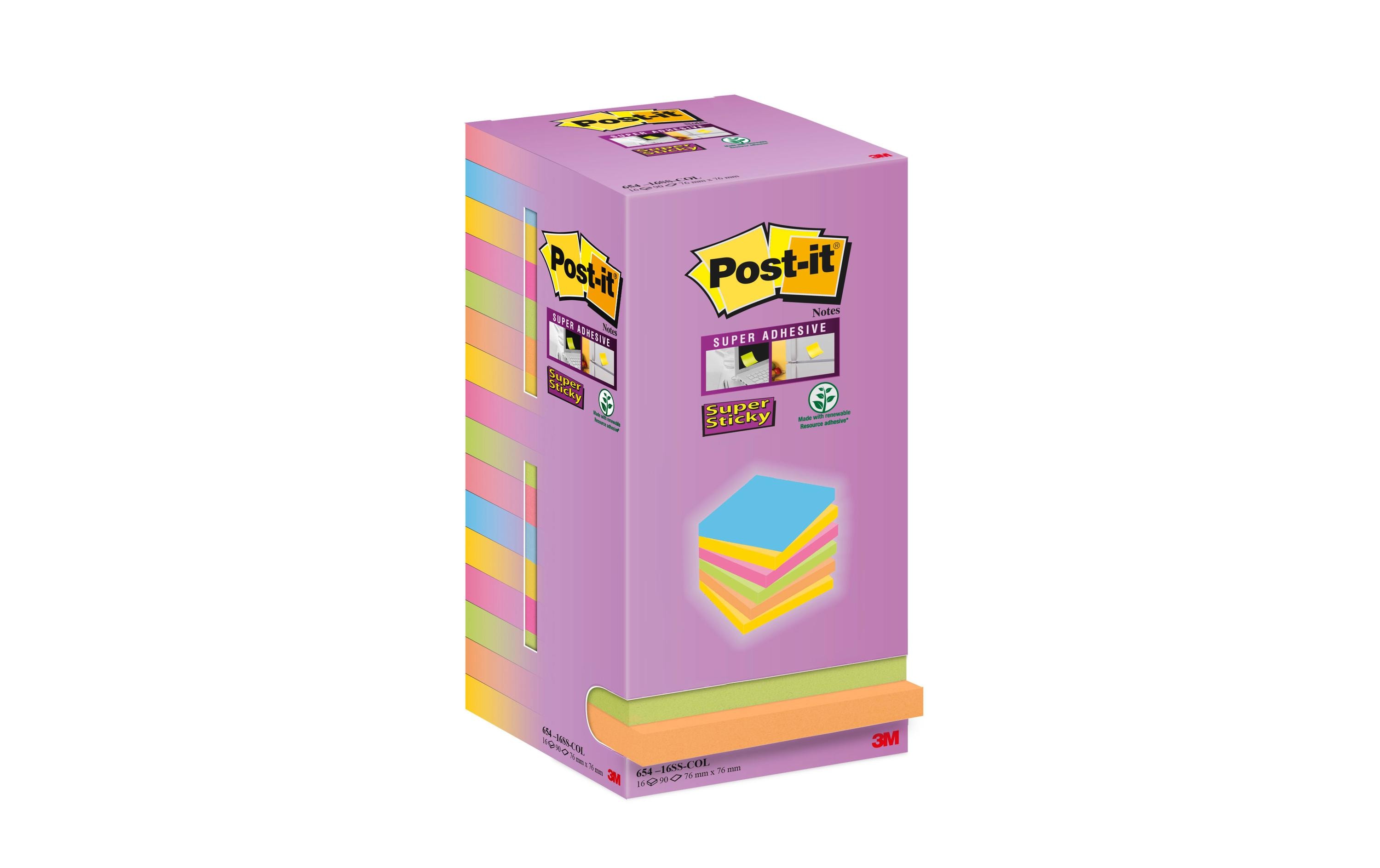 Post-it Notizzettel Super Sticky 7.6 x 7.6 cm, Mehrfarbig
