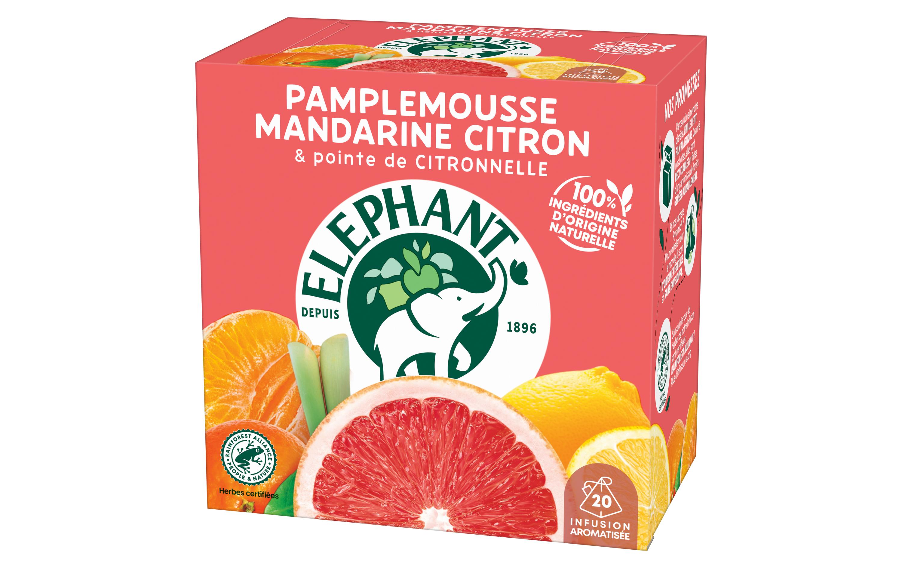 Eléphant Teebeutel Infusion Pamplemousse Mandarine Citron 20 Stück