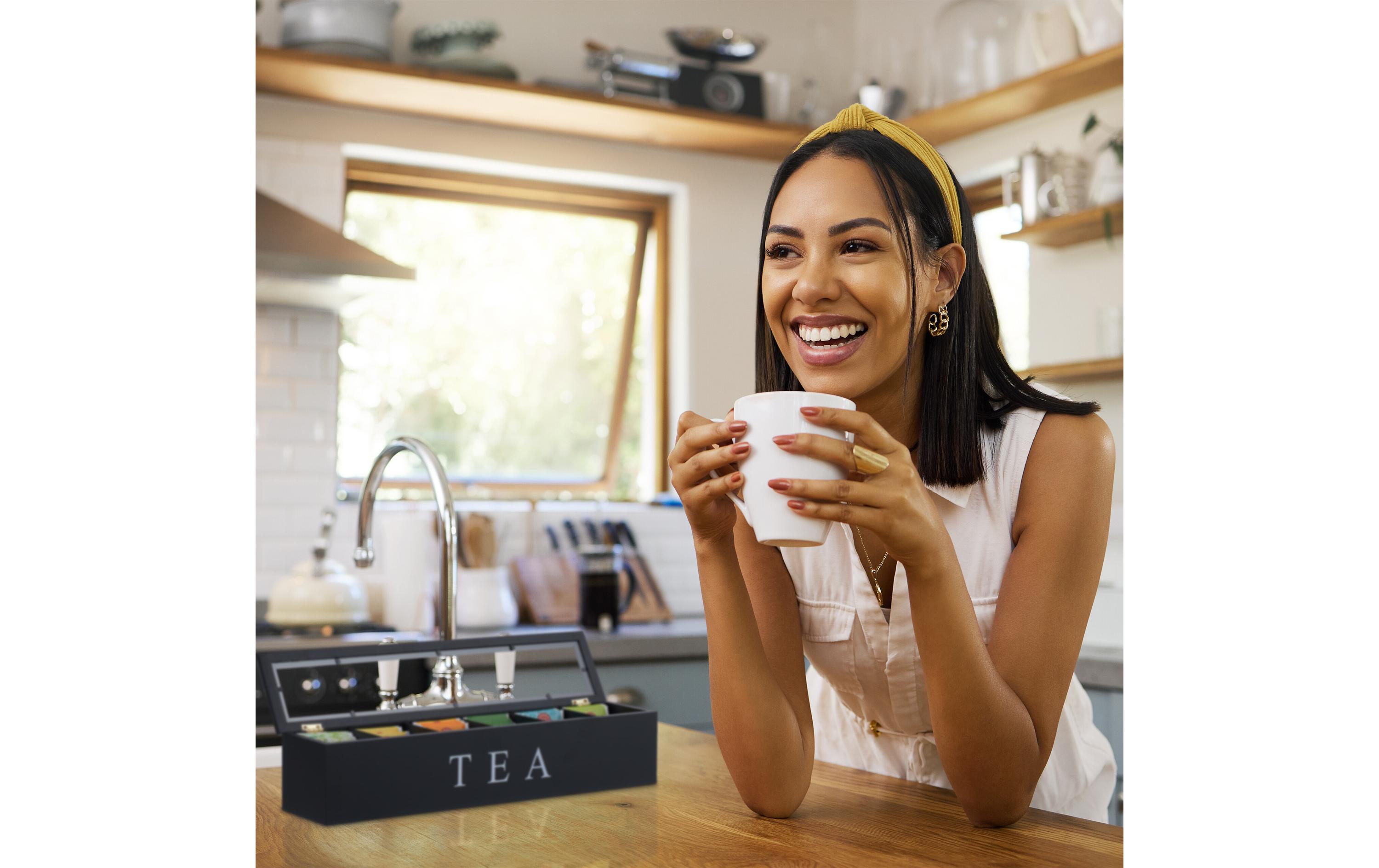 relaxdays Teebeutel-Box Schwarz/Transparent/Weiss