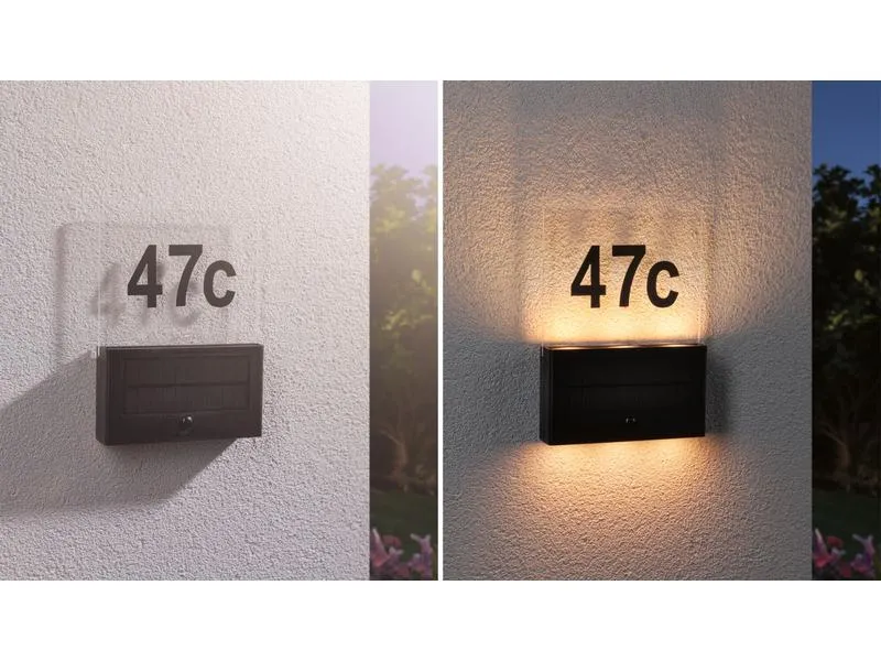 Paulmann Wandleuchte Solar Hausnummer, Neda, 2200K, Anthrazit Paulmann Wandleuchte Solar Hausnummer, Neda, 2200K, Anthrazit