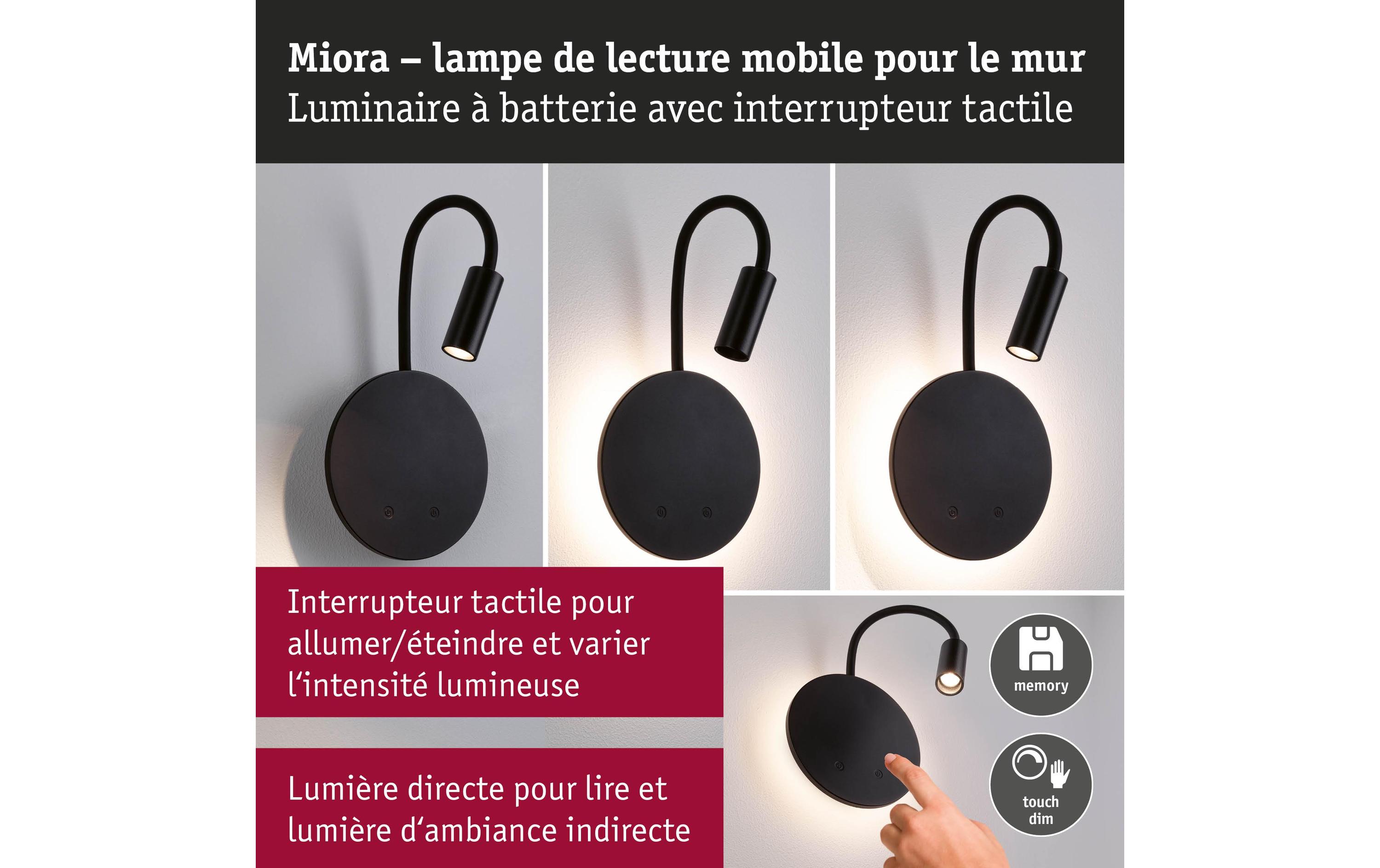 Paulmann LED Akkuwandleuchte Miora 2700K dimmbar Schwarz