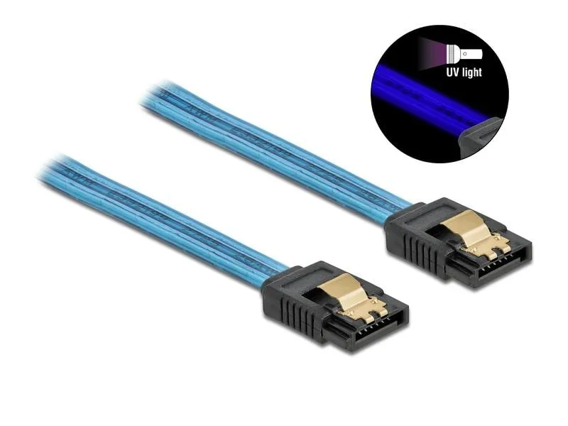 Delock SATA-Kabel UV Leuchteffekt blau 50 cm